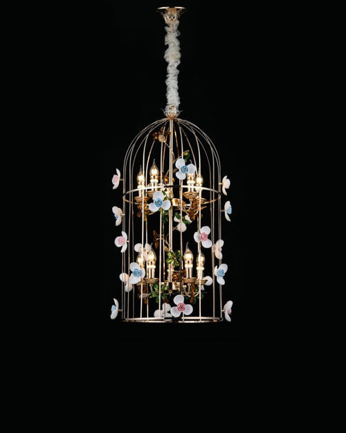 Birdcage Floral Pendant Light - 10 Bulbs