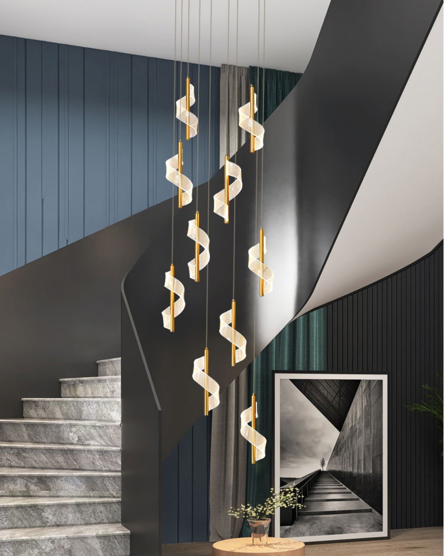 Swirl & Curl Stairway Chandelier - Warm White