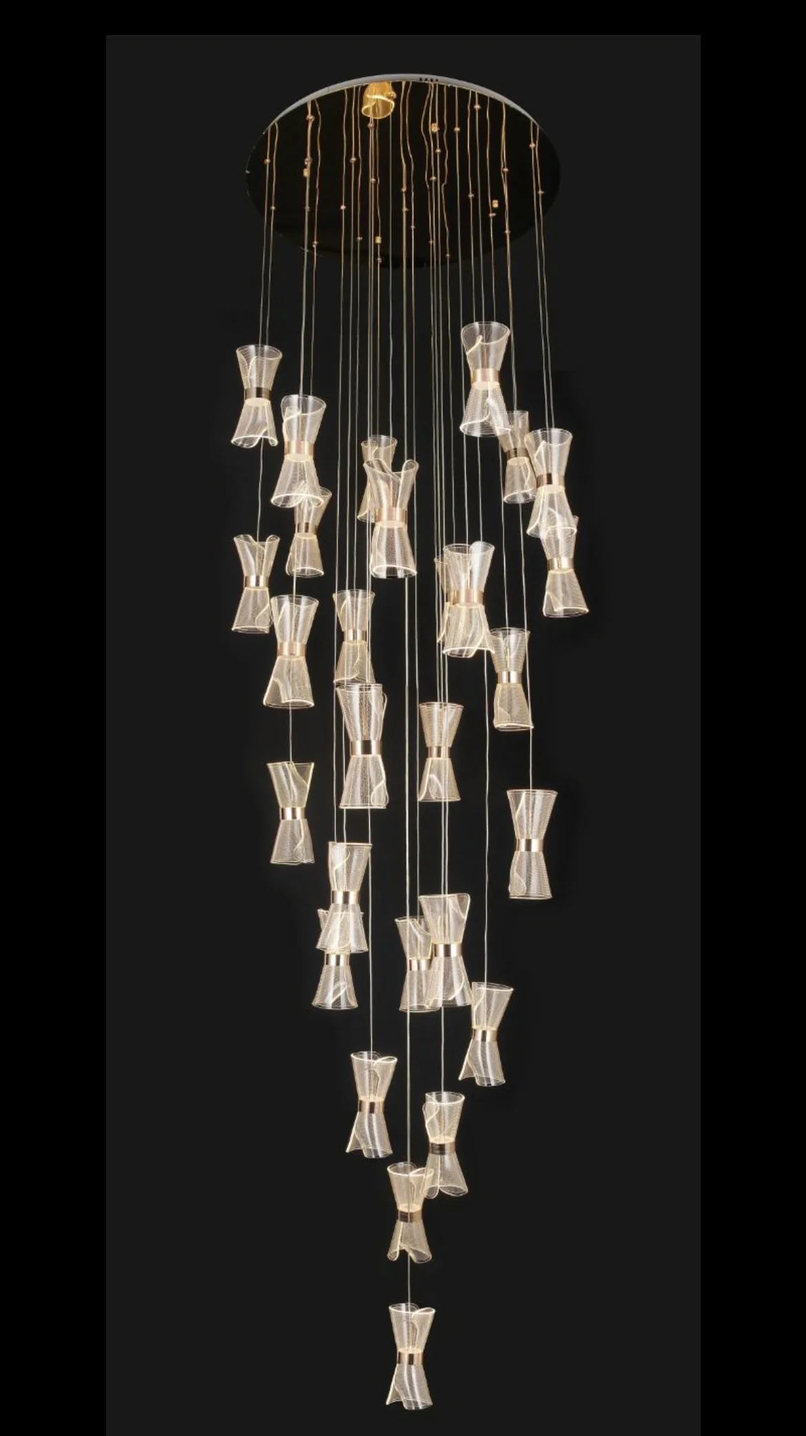 28 Lights Gold Acrylic Double Height Stair Chandelier