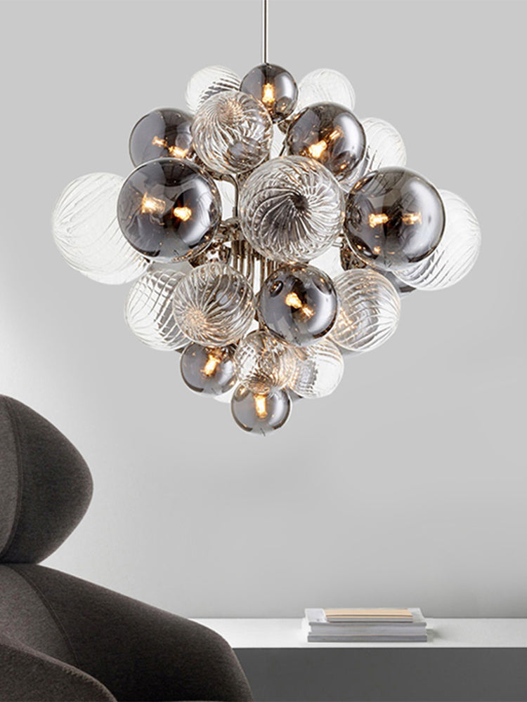 The Grace of Space: Silver Smokey Clear Glass Chandelier