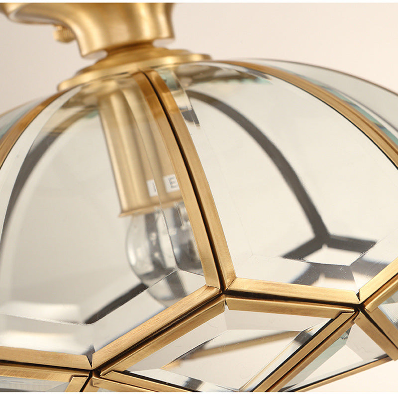 Single-Head Brass Finish Glass Hanging Light