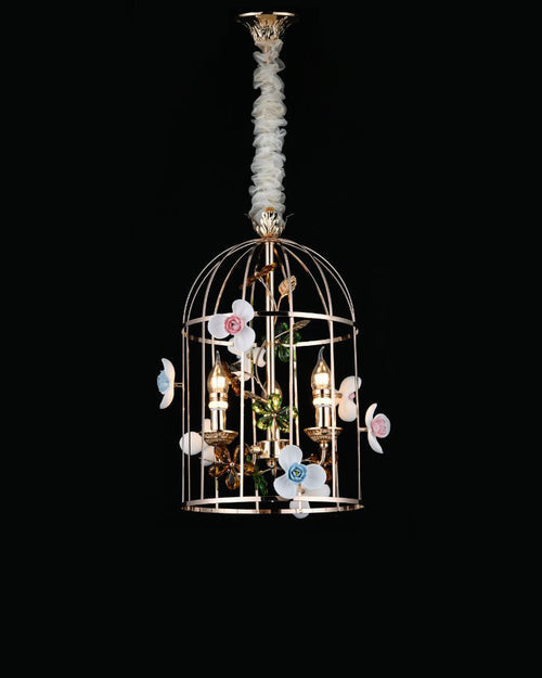 Birdcage Floral Pendant Light - 3 Bulbs