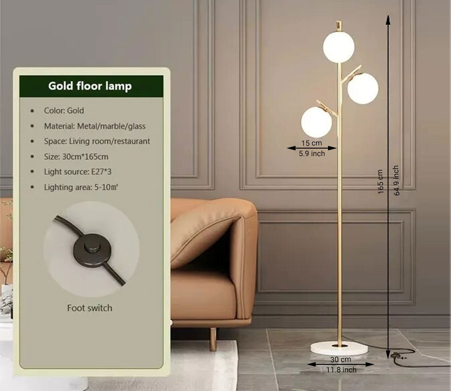 Richard Metal Marble Base Floor Lamp