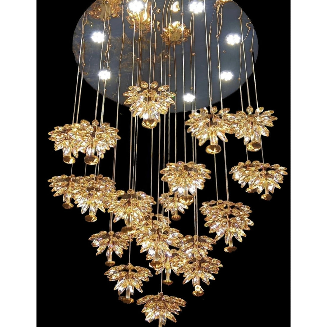 25-Light LED Crystal Flower Double Height Long Stair Chandelier