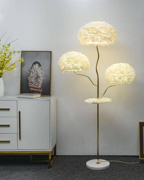 Three Head Tray Feather Floor Lamp