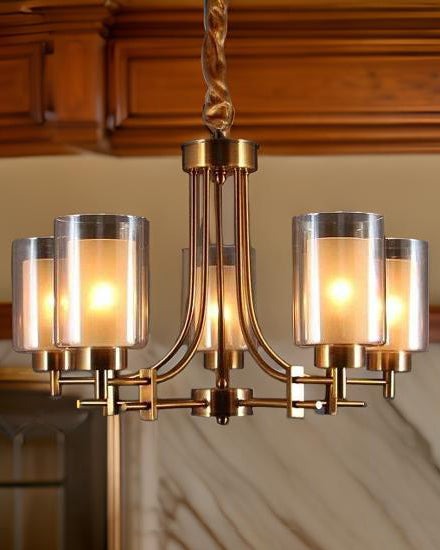 Contemporary Gold Glass Shade Chandelier