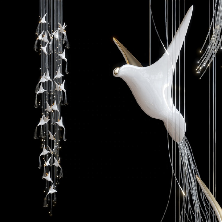 Modern Black and White Bird Chandelier
