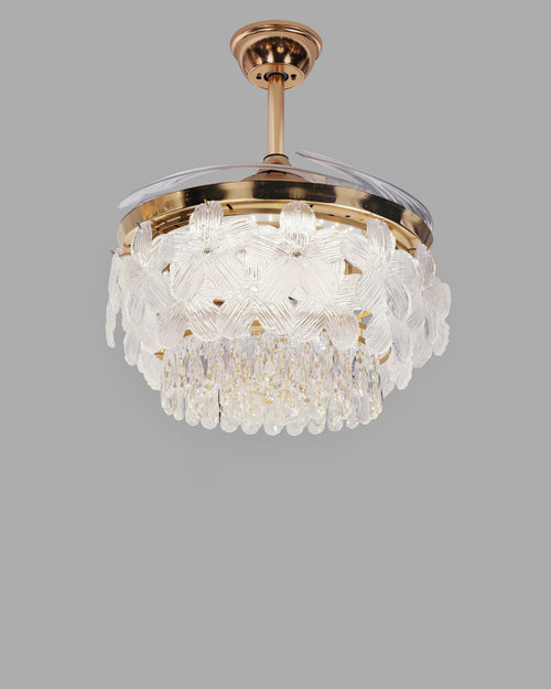 Crystal Floral Retractable Ceiling Fan + Chandelier Light (with Remote Control)