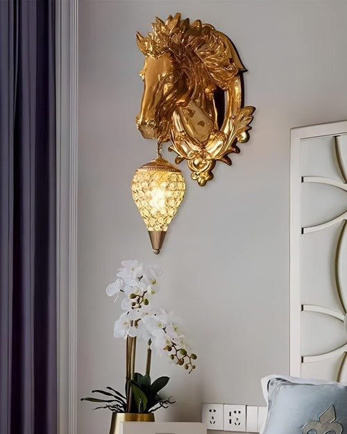 Golden Horse Head Wall Light