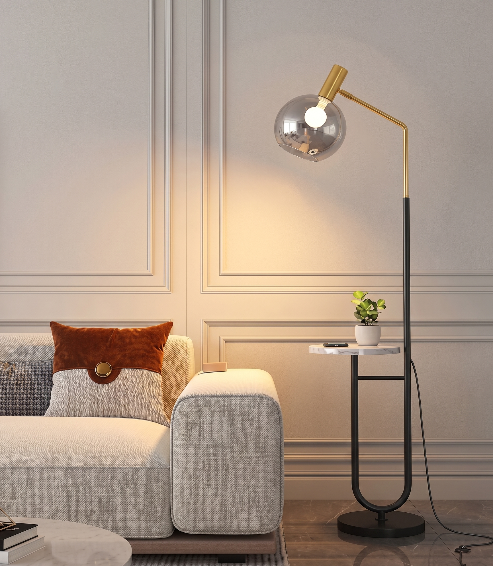 Nova Curve (Glass, Smoke) Floor Lamp