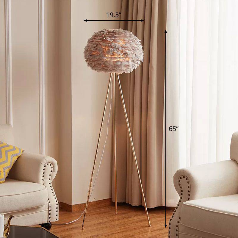 Grey Feather Gold Floor Lamp