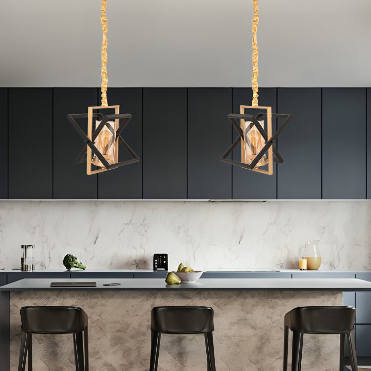 Gold Brass Vintage Amber Glass Pendant Light