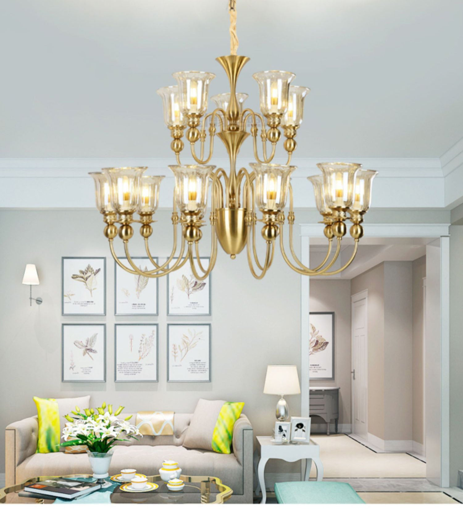 12 Light Champagne Glass Italian Brass Chandelier