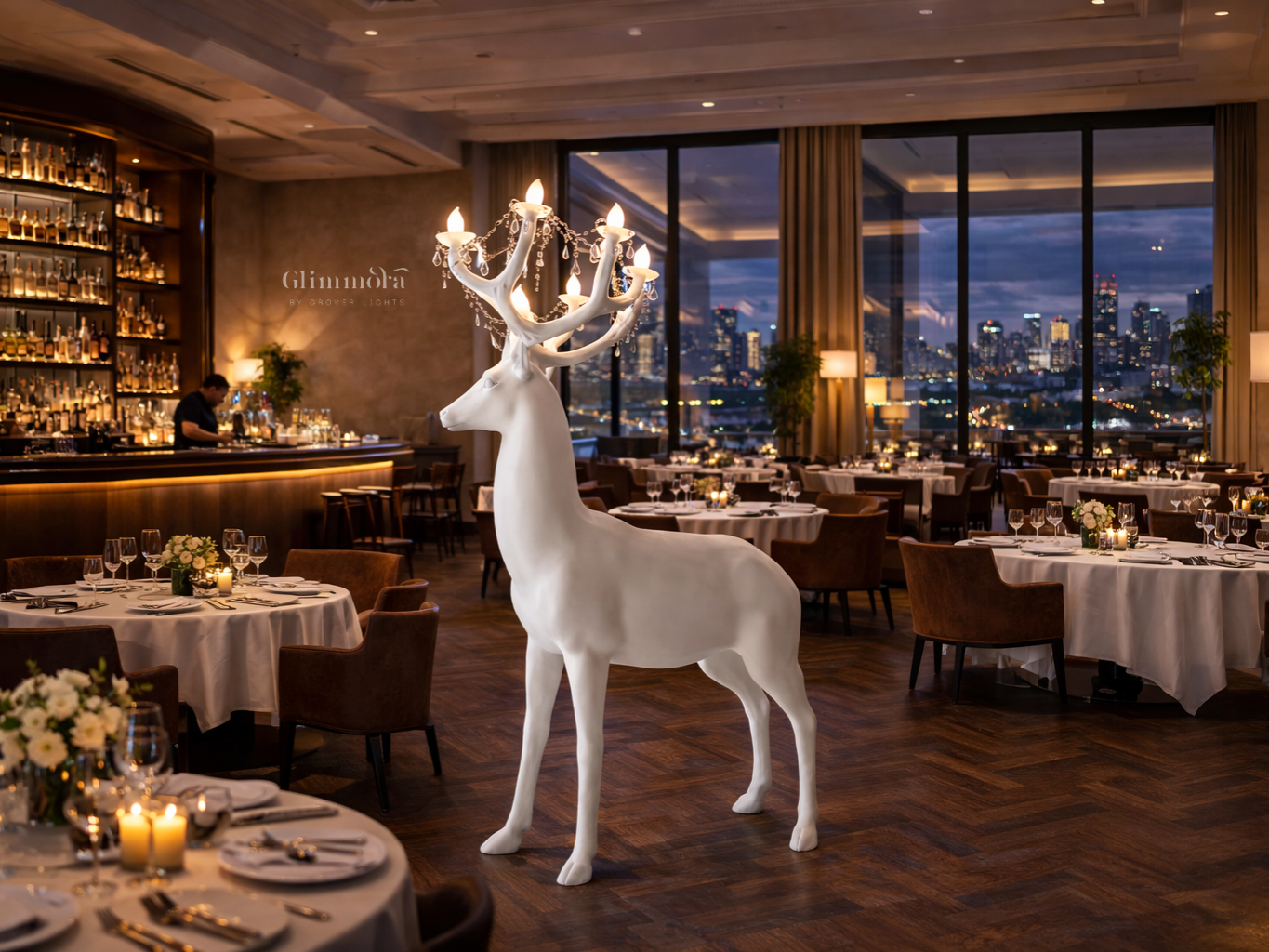 Majestic Deer Sculpture Floor Lamp with Antler Chandelier Lighting