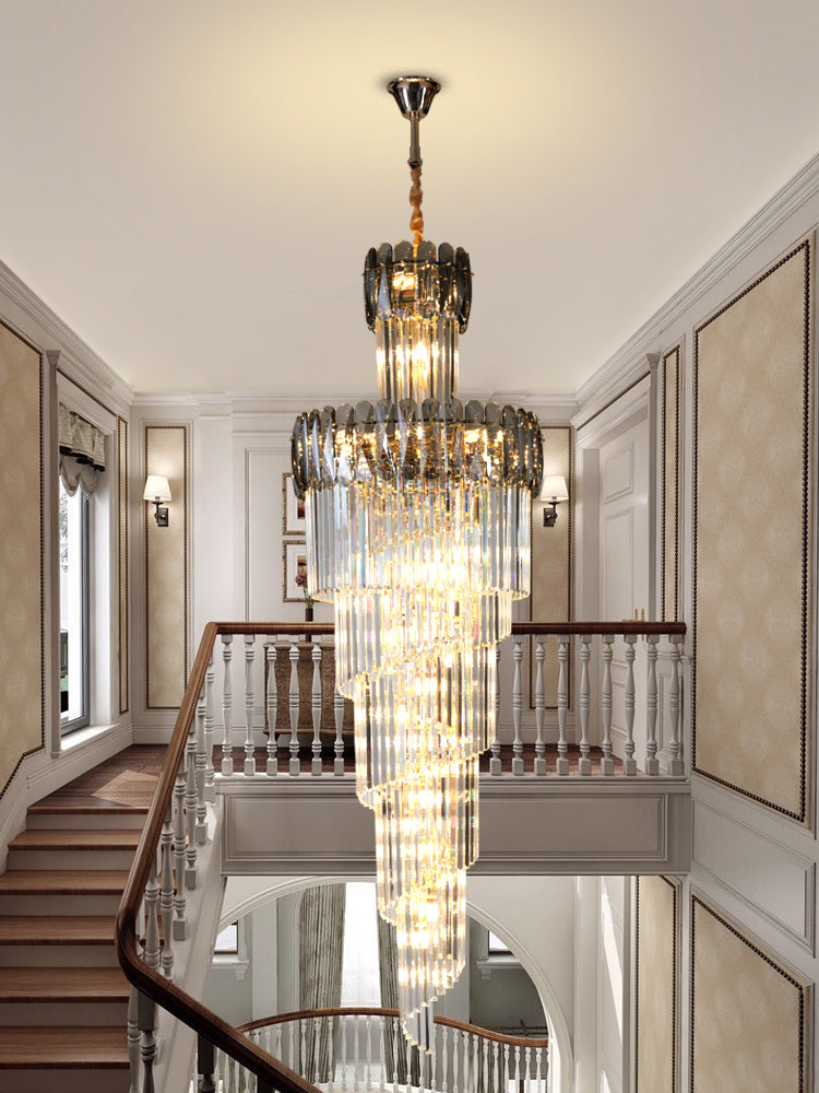 Crystal Multilayer Double Height Chandelier