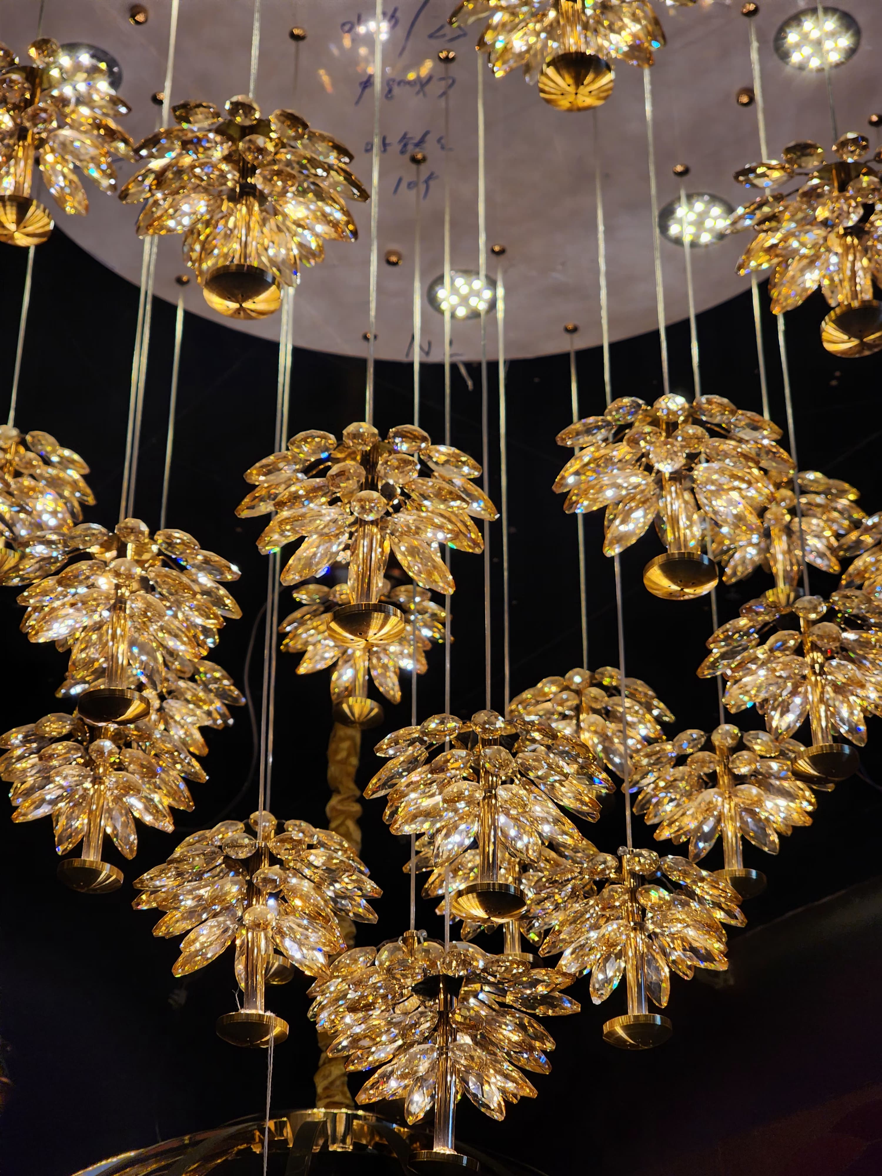 25-Light LED Crystal Flower Double Height Long Stair Chandelier