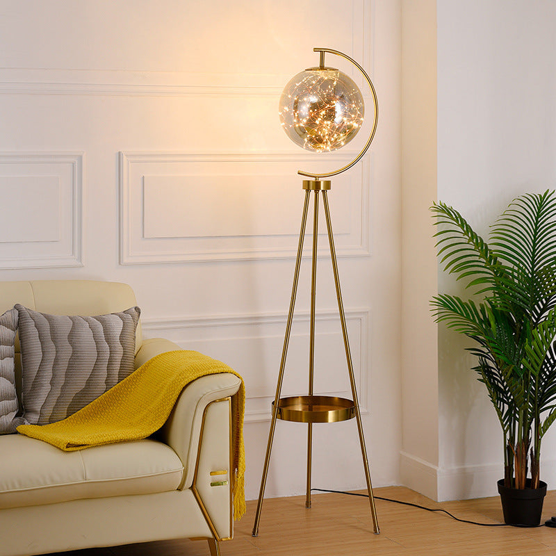 Golden Halo Floor Lamp with Tripod Stand