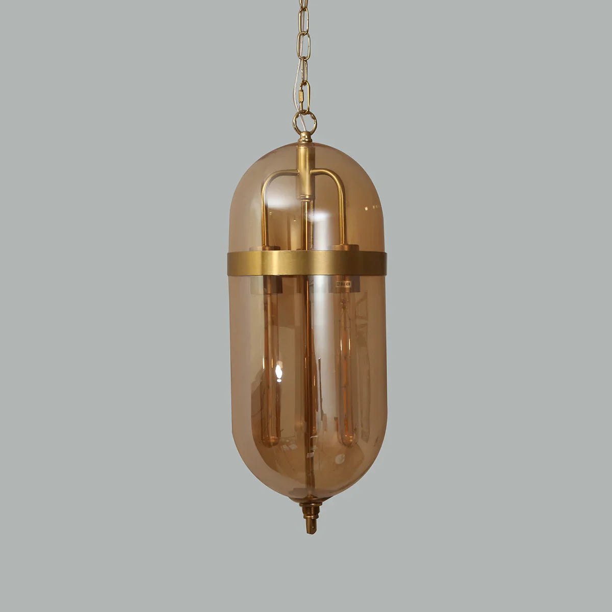 Vintage Industrial Cage Pendant Light - Amber