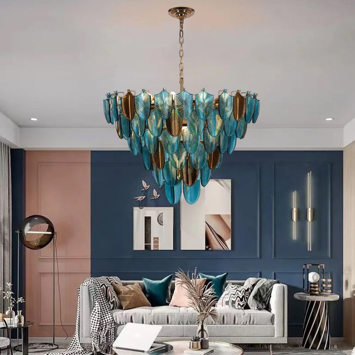 Venusta Luxe Modern Glass Leaf Chandelier