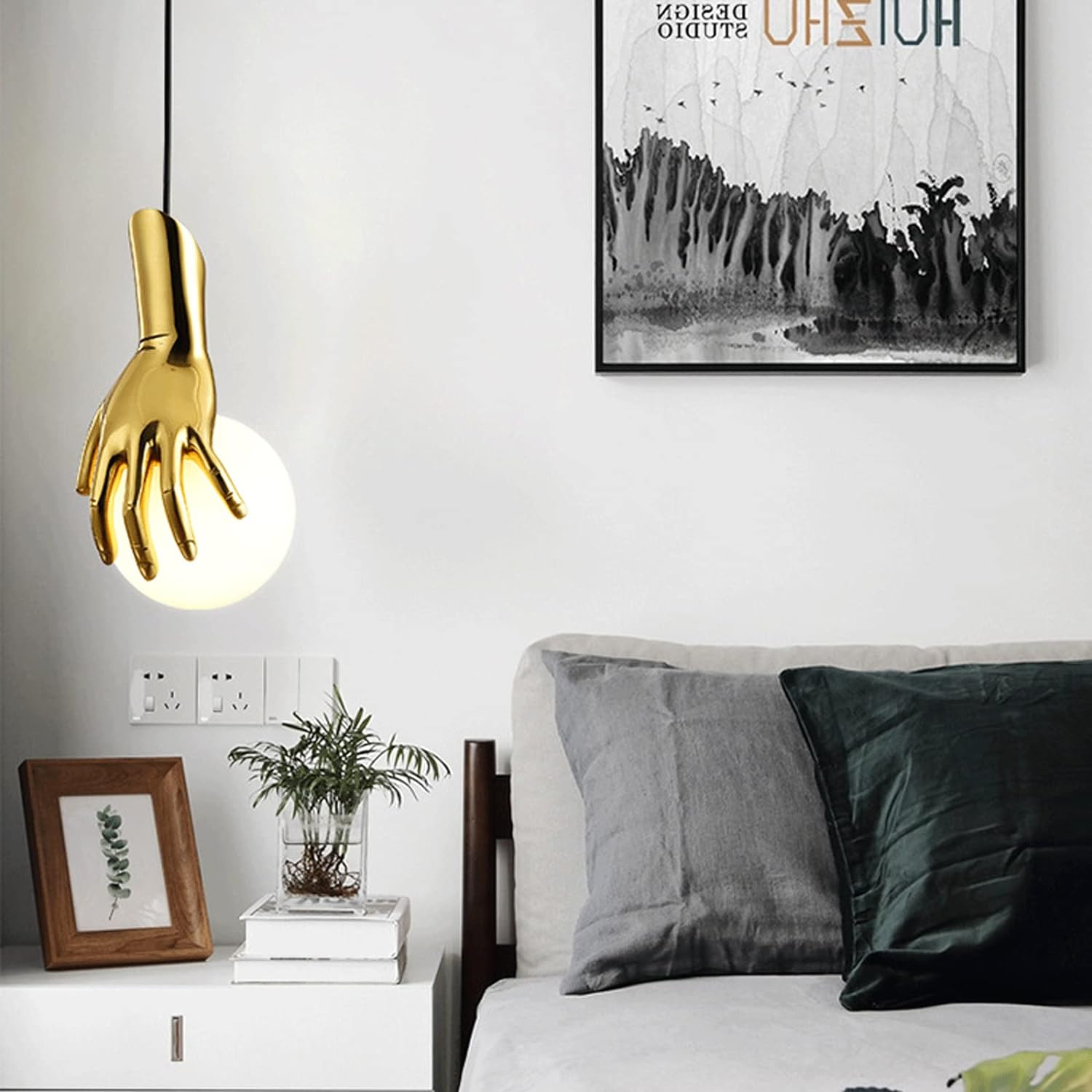 Juggling Hands Ball Pendant Light (White Glass)