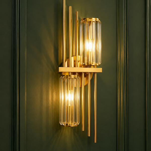 Modern Sculptural Wall Light with Crystal Block Accents