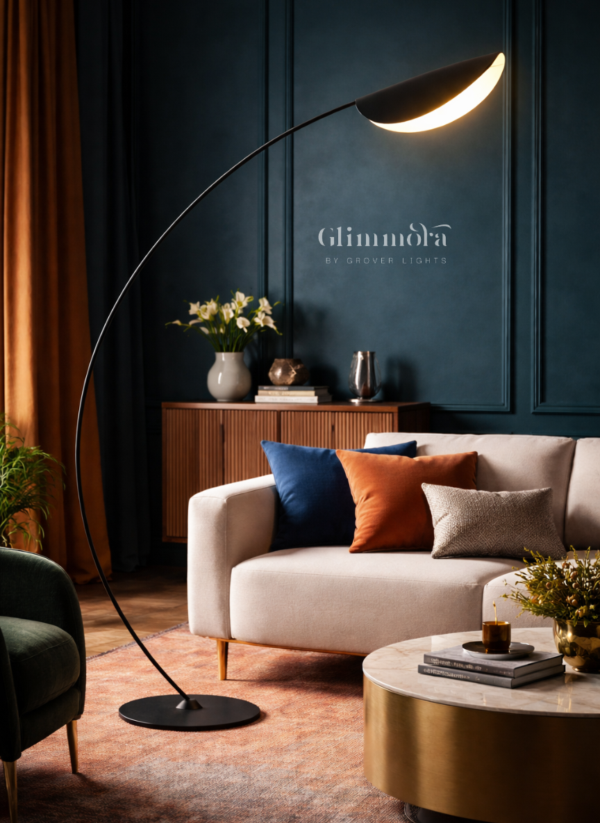 Modern Arc Floor Lamp with Curved Stem & Minimal Shade