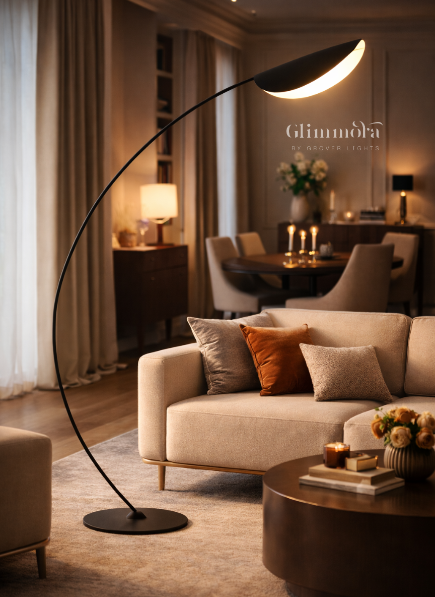 Modern Arc Floor Lamp with Curved Stem & Minimal Shade