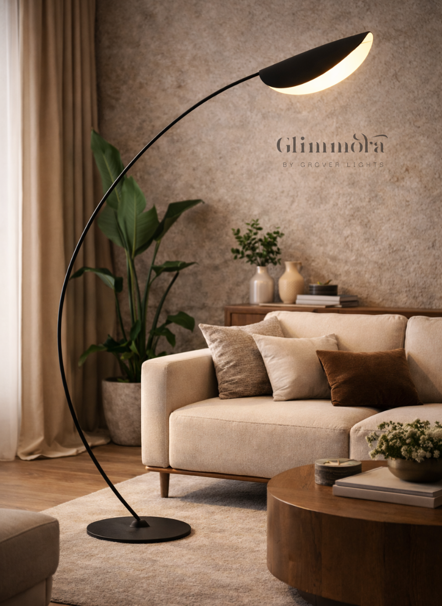 Modern Arc Floor Lamp with Curved Stem & Minimal Shade