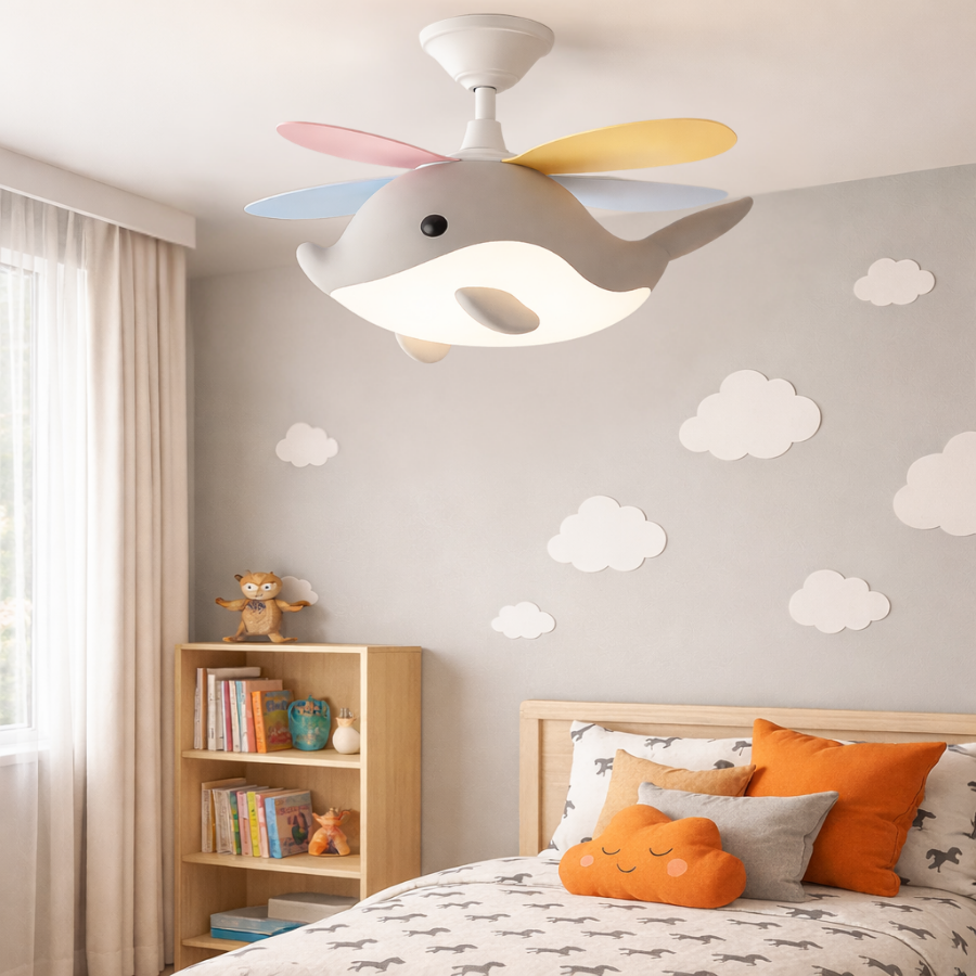 Kids Dolphin Ceiling Fan with LED Light