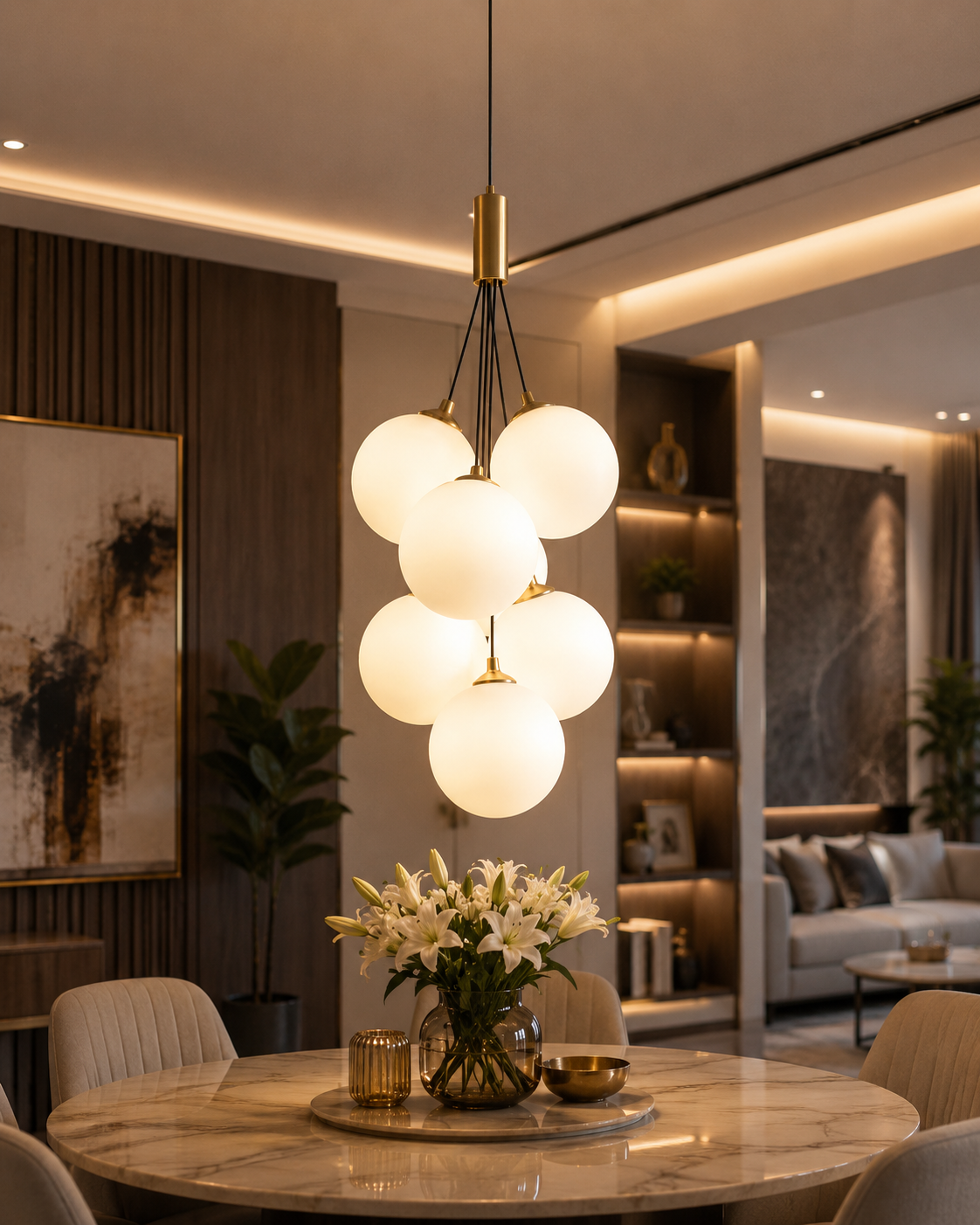 Frosted Glass Multi-Globe Hanging Light for Living Room, Dining & Foyer