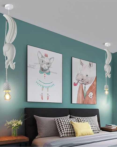 Acorn Squirrel Pendant Light - White