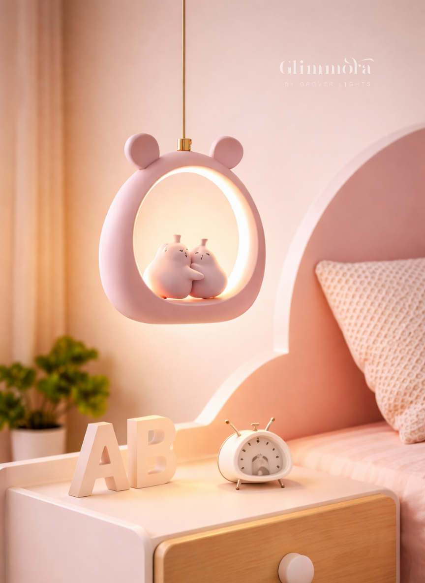 Adorable Bear LED Hanging Light for Kids Room & Nursery (Pink / Blue)