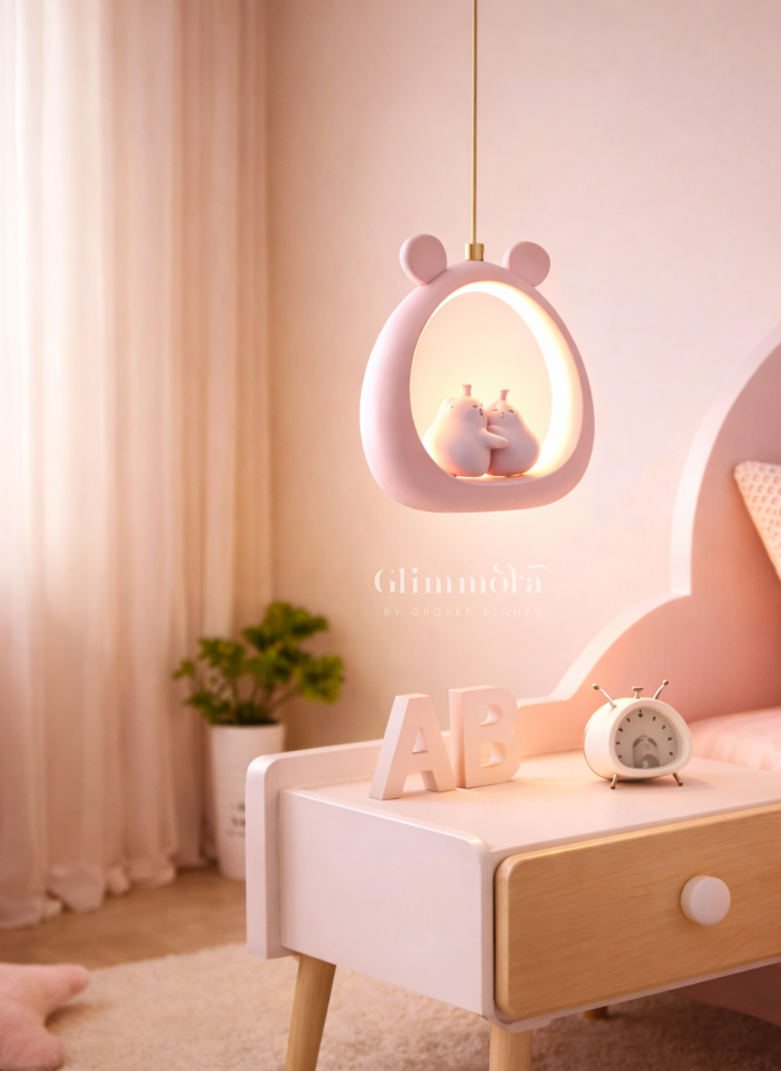 Adorable Bear LED Hanging Light for Kids Room & Nursery (Pink / Blue)