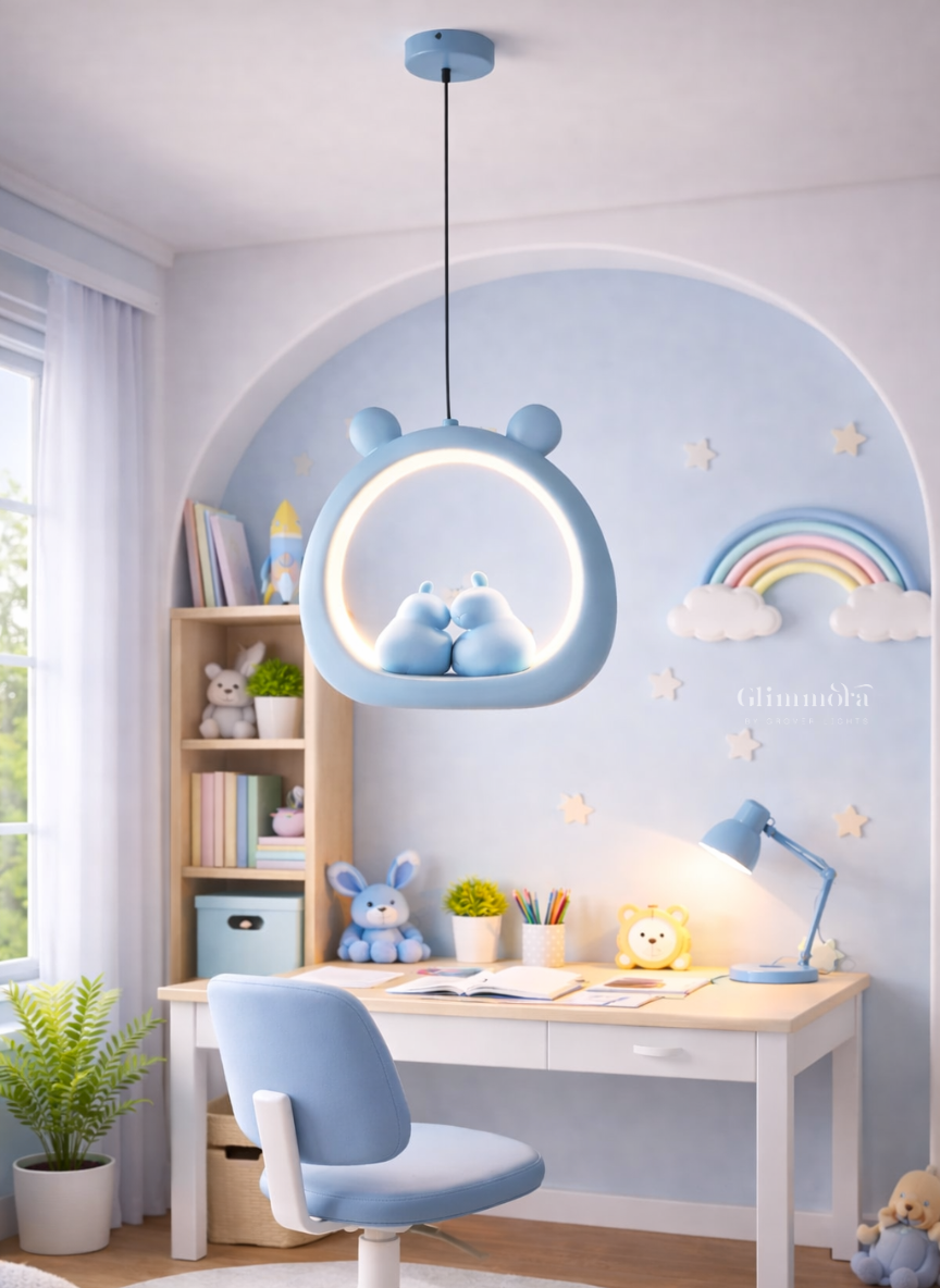 Adorable Bear LED Hanging Light for Kids Room & Nursery (Pink / Blue)