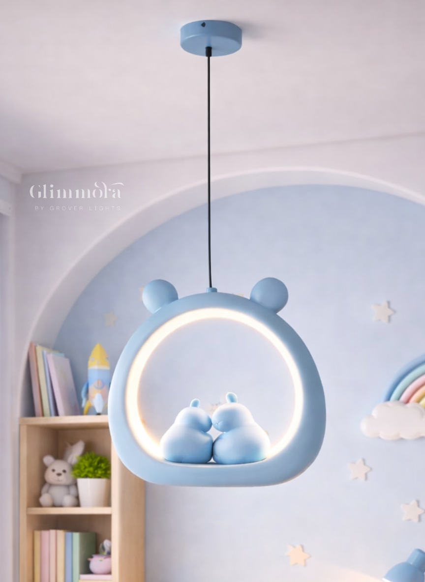 Adorable Bear LED Hanging Light for Kids Room & Nursery (Pink / Blue)