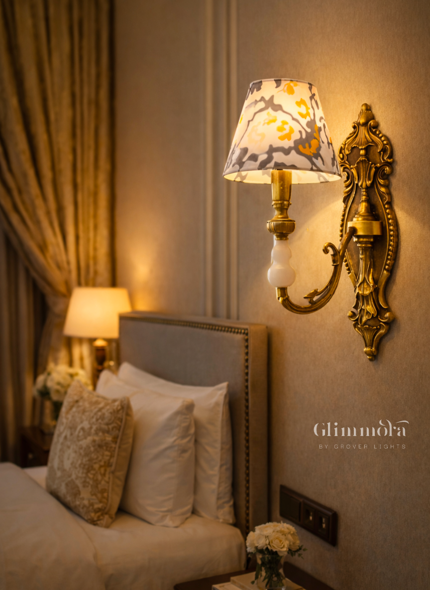 Regal Antique Gold Fabric Shade Wall Sconce for Bedroom & Living Spaces