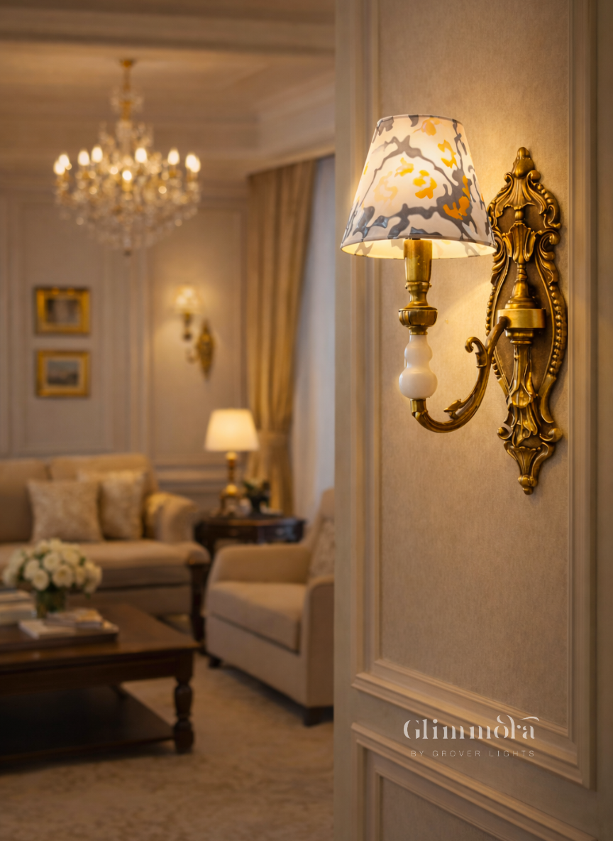 Regal Antique Gold Fabric Shade Wall Sconce for Bedroom & Living Spaces