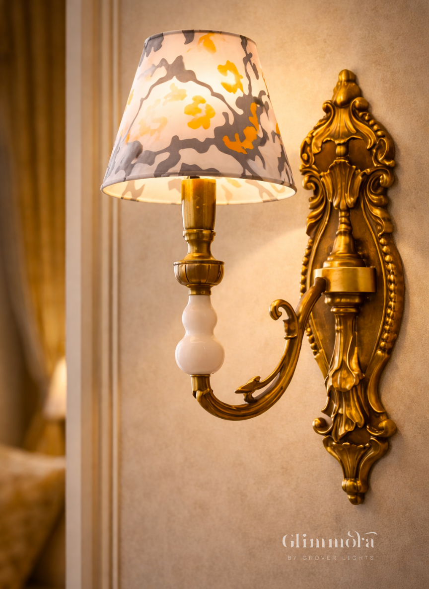 Regal Antique Gold Fabric Shade Wall Sconce for Bedroom & Living Spaces