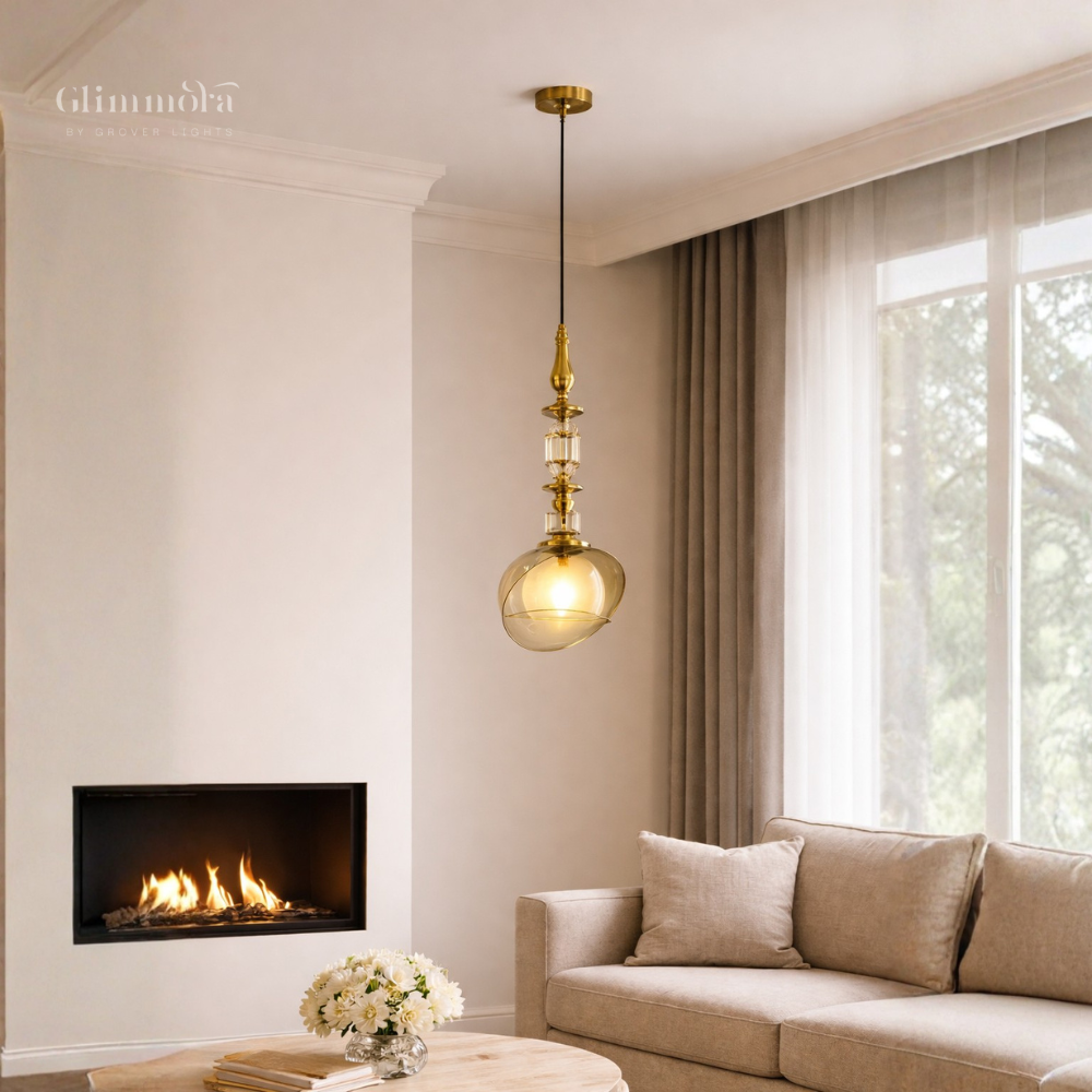Amber Glass Pendant Light – Vintage Luxe Hanging Lamp