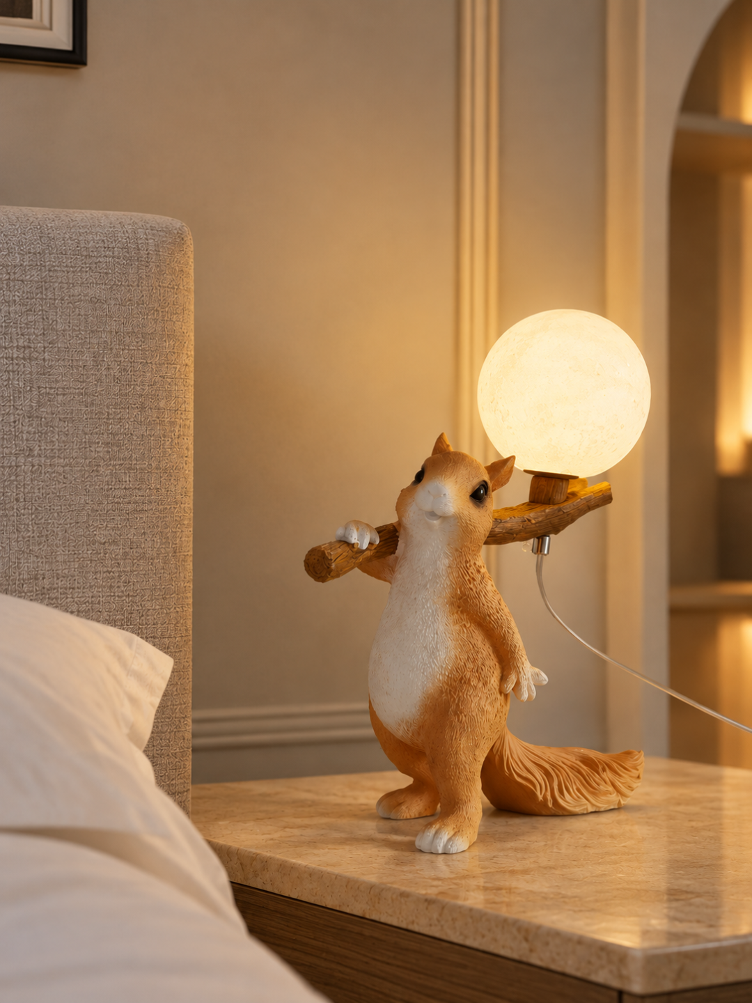 Cute Resin Animal Bedside Lamp with Glowing Moon Globe