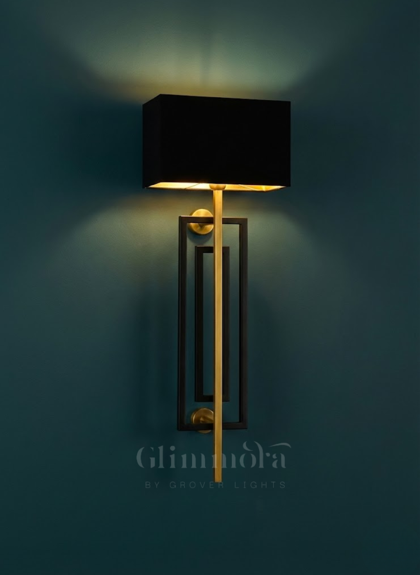Contemporary Wall Light with Black Shade & Gold Linear Body