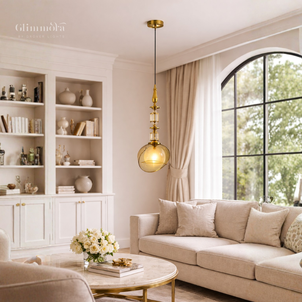 Amber Glass Pendant Light – Vintage Luxe Hanging Lamp