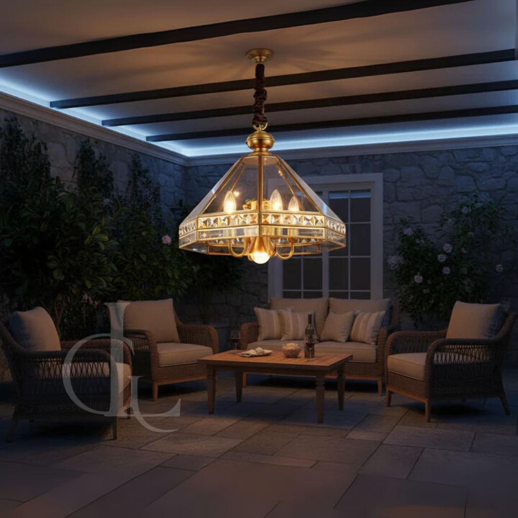 Diamond Hour (Gold, Brass) Hanging Chandelier