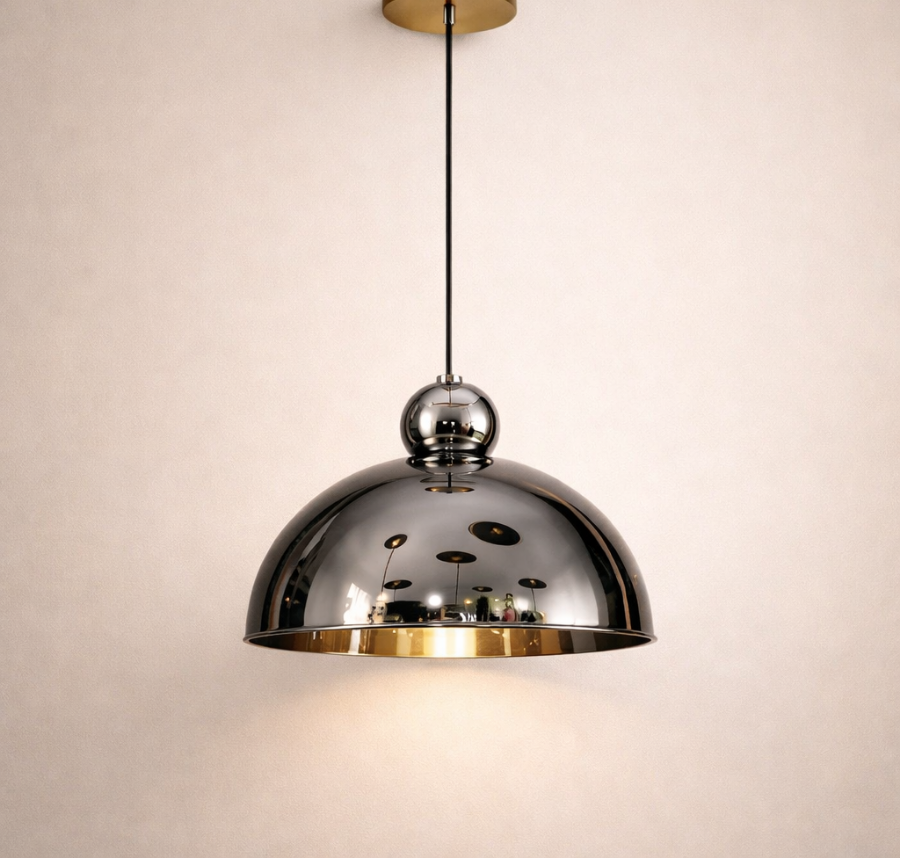 Luxury Chrome Dome Pendant Light with Gold Accent