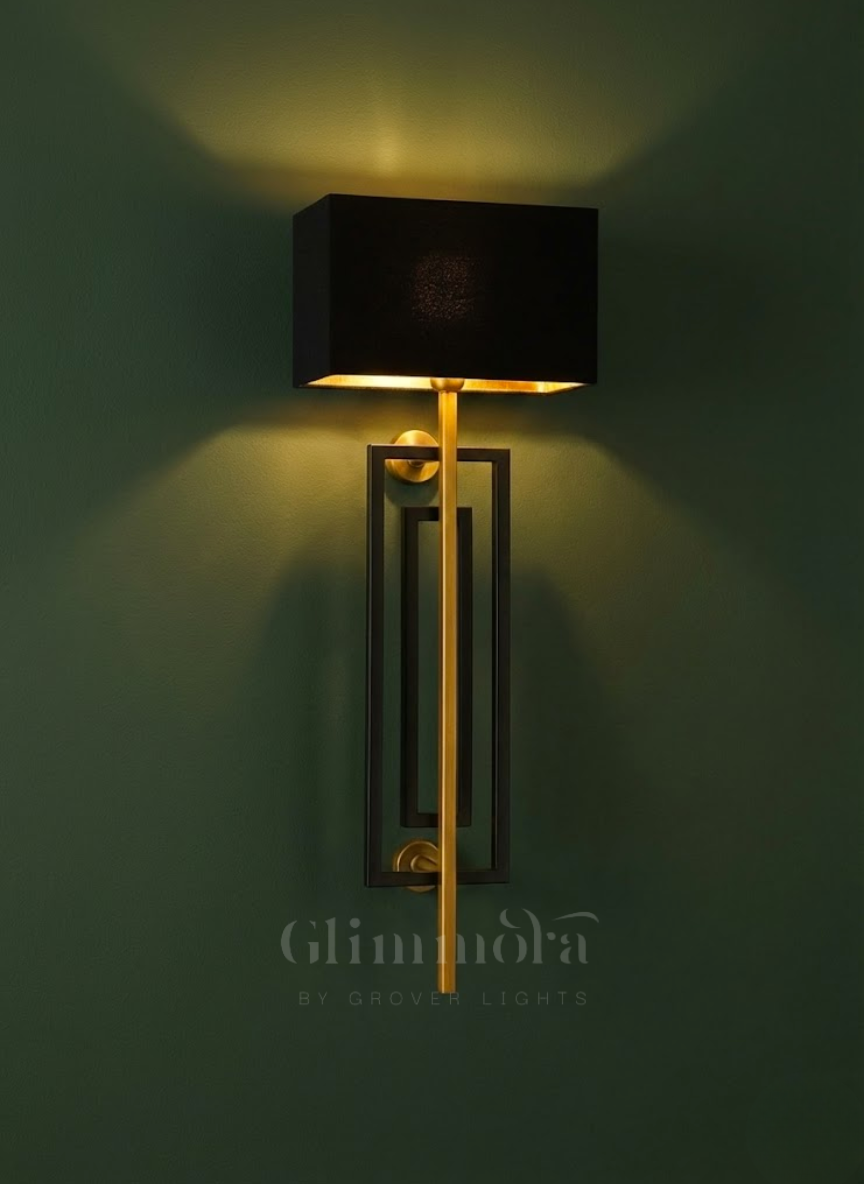 Contemporary Wall Light with Black Shade & Gold Linear Body