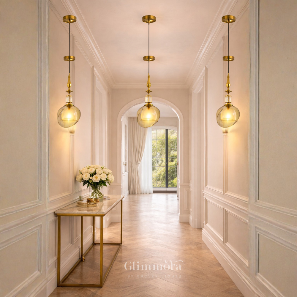 Amber Glass Pendant Light – Vintage Luxe Hanging Lamp