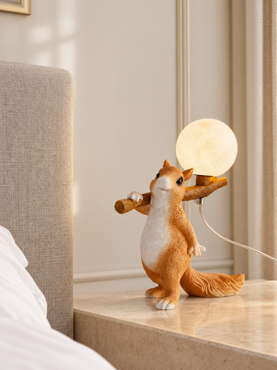 Cute Resin Animal Bedside Lamp with Glowing Moon Globe