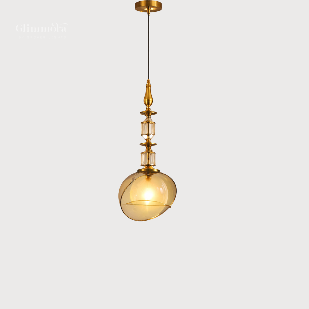 Amber Glass Pendant Light – Vintage Luxe Hanging Lamp