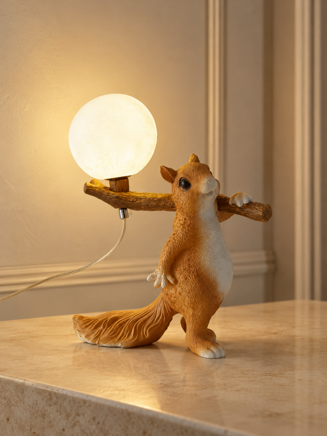 Cute Resin Animal Bedside Lamp with Glowing Moon Globe