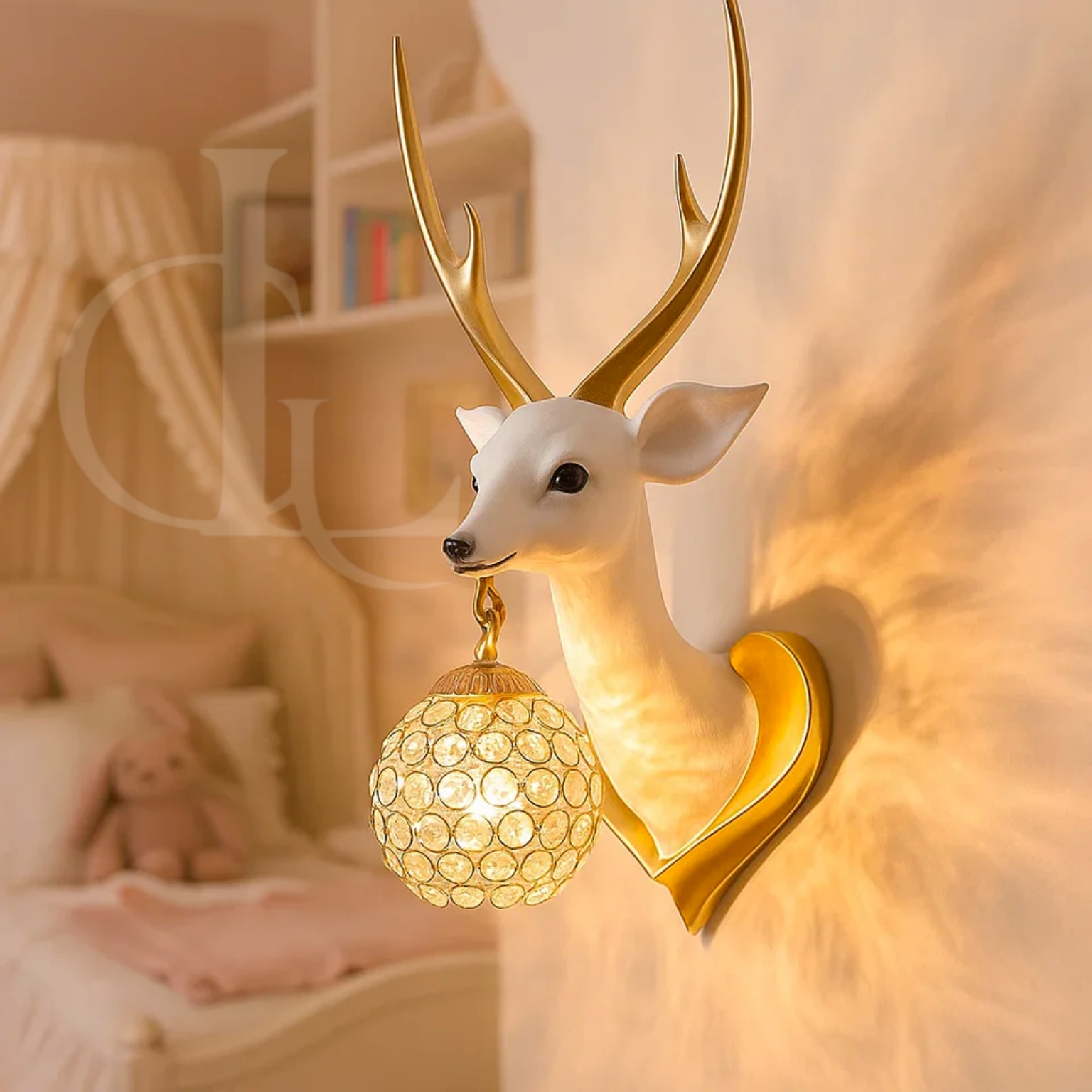 White Deer Head Resin Wall Light